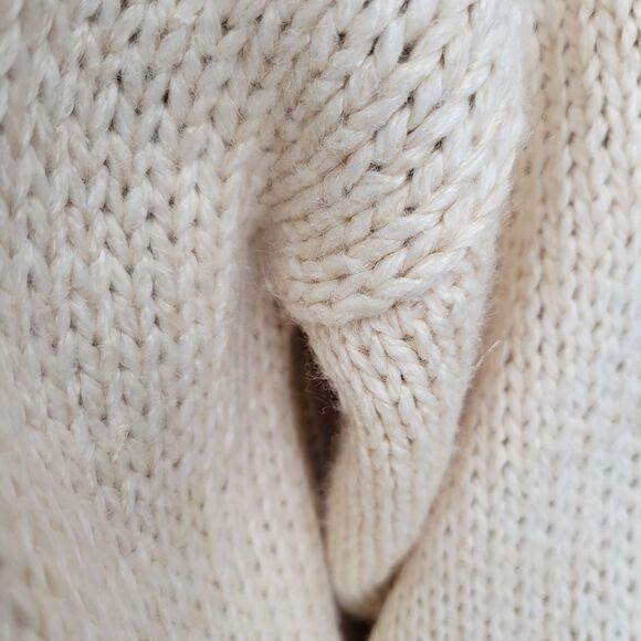 Vintage Hand Knit Cream with Pastel Floral Women's Cardigan Sweater Pointelle - Picture 5 of 13